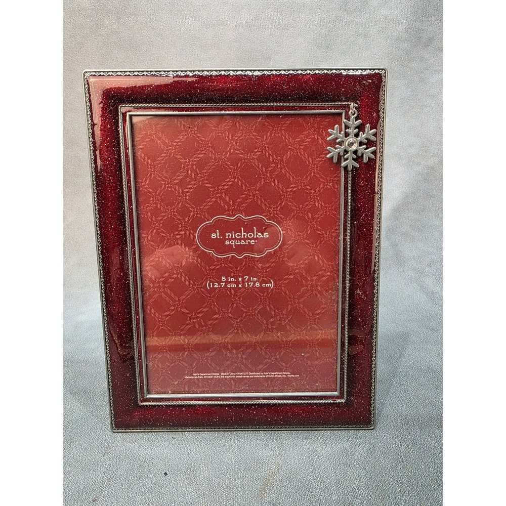 St Nicholas Square Red Glitter Snowflake Christmas Photo Frame 5x7 Holiday Decor